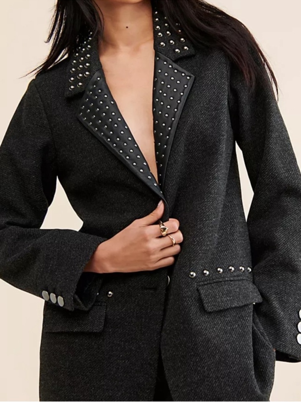 One Teaspoon Black Stud-Trim Blazer Jacket